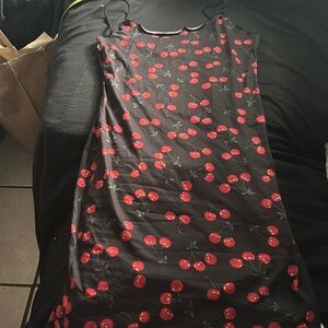 Black soft  cherry dress with spaghetti straps